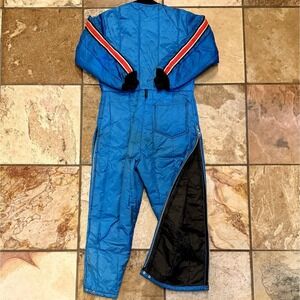 VTG 1970s 70s Women Sz M Daco Blue Snowmobile Suit Red Stripe Full Zip Leg